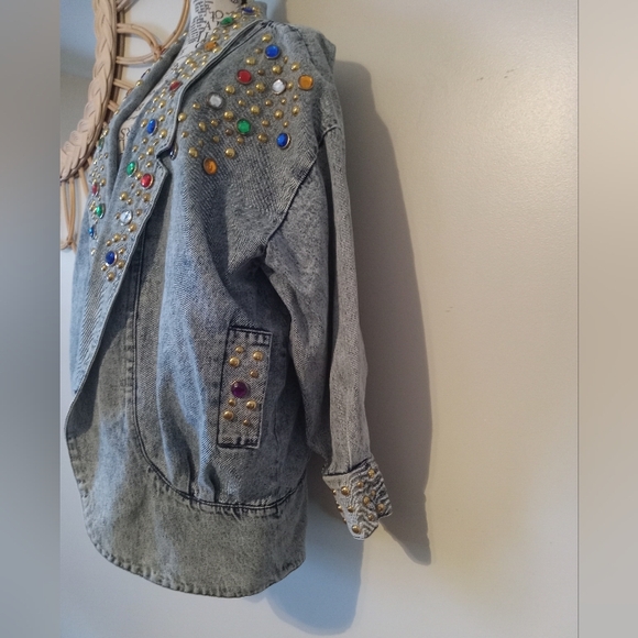 Rare Vintage Oversized Embellished Denim Jacket with Colorful Accents - Picture 8 of 10